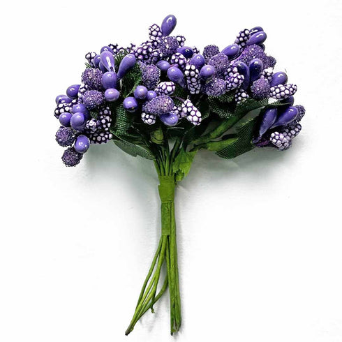 Purple Artificial Pollen Flower Set Of 4 Bunch